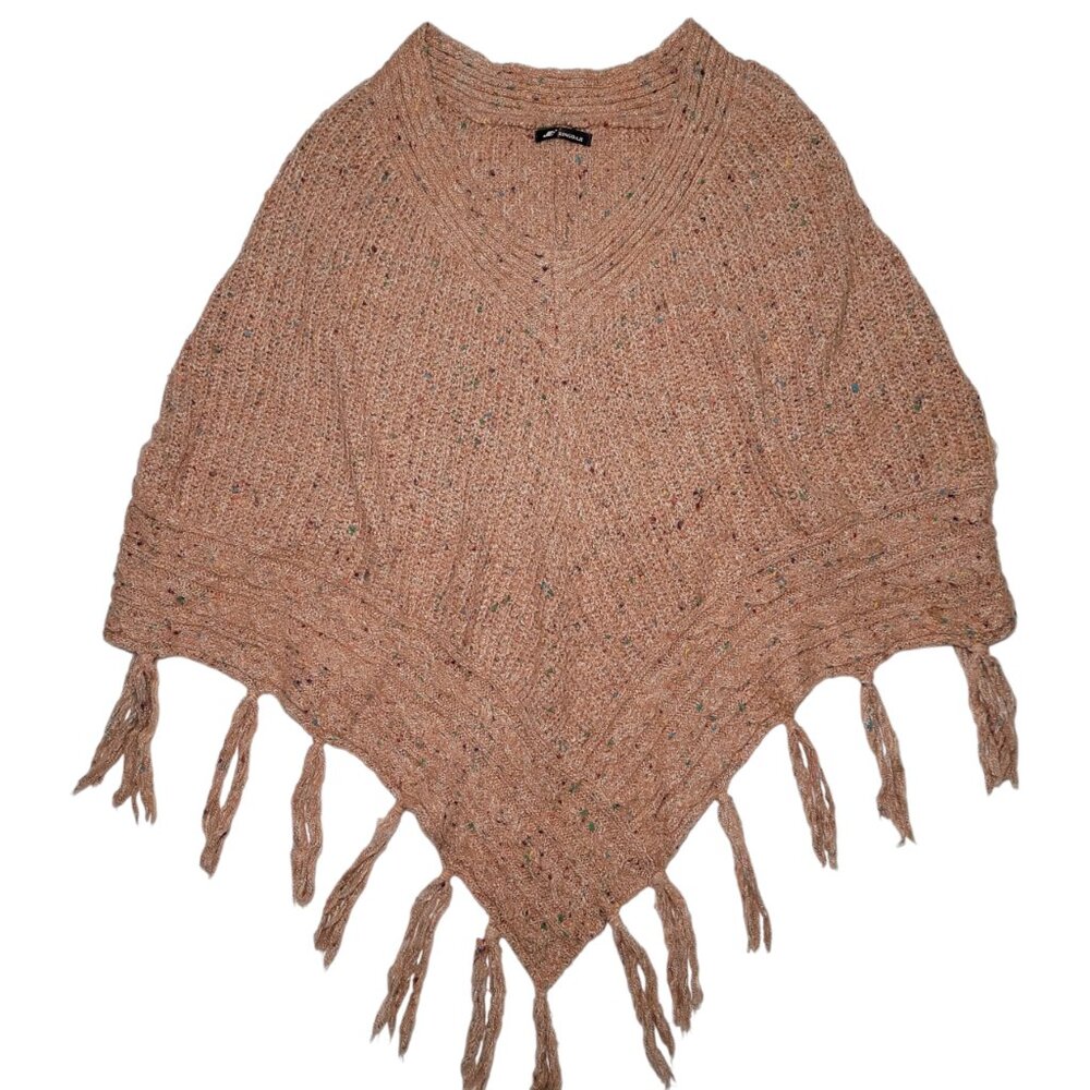 Boho Knit Shawl Wool Blend Fringe Bronze Womens One Size Oversized Cozy Boho - Picture 8 of 8